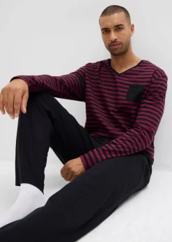 Herren bonprix Wäsche|Große Größen|Pyjama aus reiner Baumwolle mit langen Ärmeln