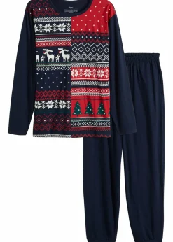Herren bonprix Pyjamas|Große Größen|Pyjama aus reiner Baumwolle mit langen Ärmeln