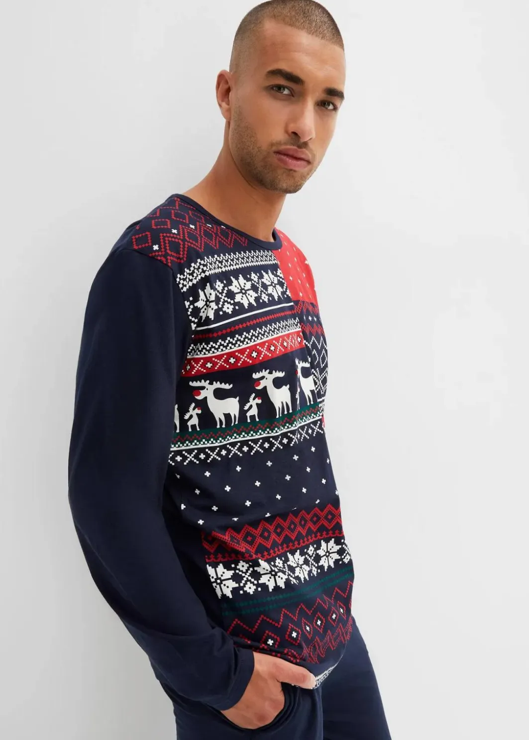 Herren bonprix Pyjamas|Große Größen|Pyjama aus reiner Baumwolle mit langen Ärmeln