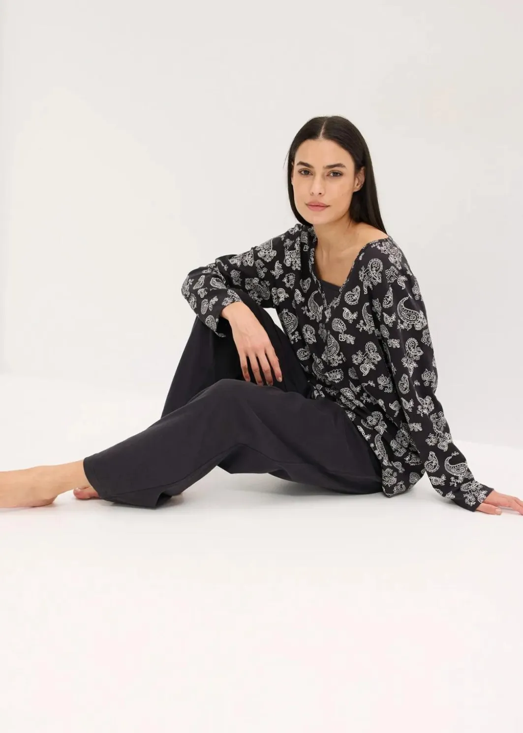 Damen bonprix Nachtwäsche|Pyjama aus reiner Baumwolle
