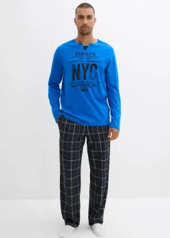 Herren bonprix Pyjamas|Große Größen|Pyjama aus reiner Baumwolle mit Knopfleiste und langen Ärmeln