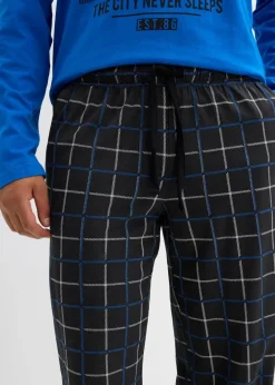 Herren bonprix Pyjamas|Große Größen|Pyjama aus reiner Baumwolle mit Knopfleiste und langen Ärmeln