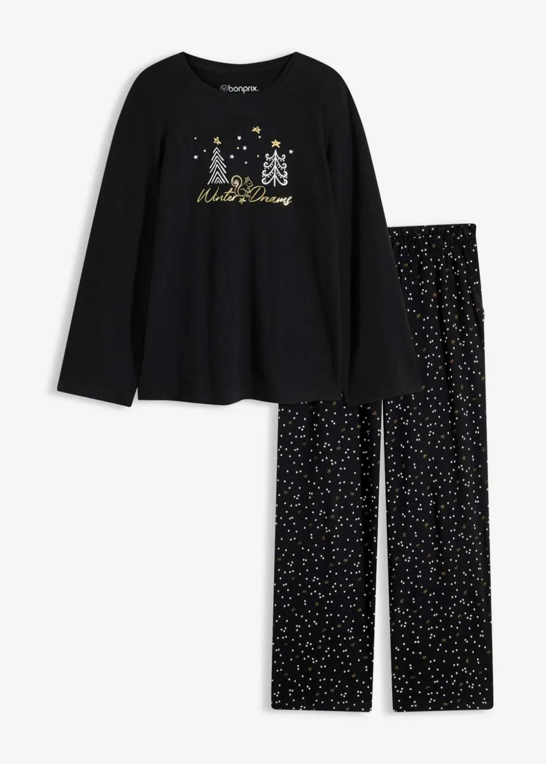 Pyjama aus reiner Baumwolle mit Glitzerdruck Damen Wäsche·Nachtwäsche|Nachtwäsche