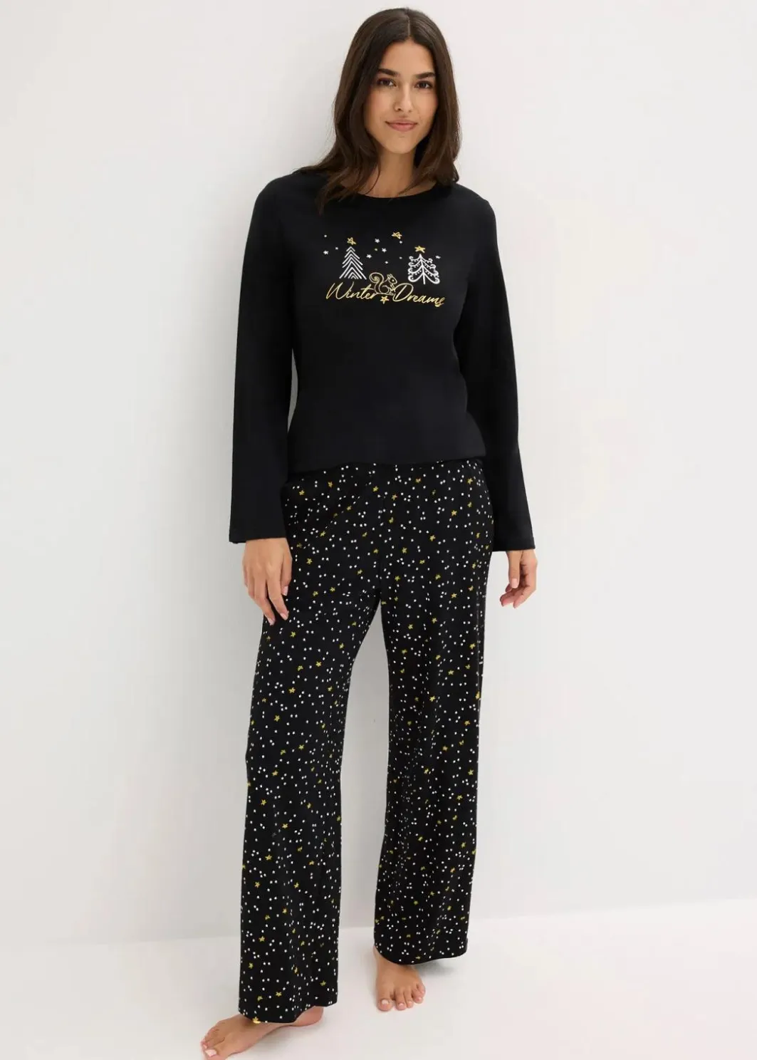 Pyjama aus reiner Baumwolle mit Glitzerdruck Damen Wäsche·Nachtwäsche|Nachtwäsche