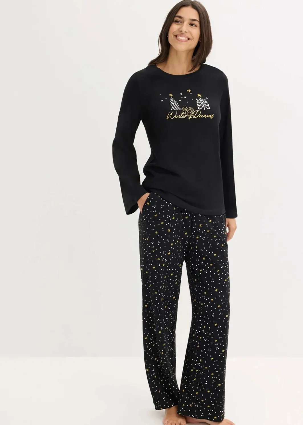 Pyjama aus reiner Baumwolle mit Glitzerdruck Damen Wäsche·Nachtwäsche|Nachtwäsche