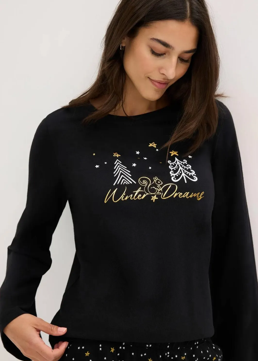 Pyjama aus reiner Baumwolle mit Glitzerdruck Damen Wäsche·Nachtwäsche|Nachtwäsche