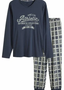 Herren bonprix Pyjamas|Große Größen|Pyjama aus reiner Bio-Baumwolle mit langen Ärmeln
