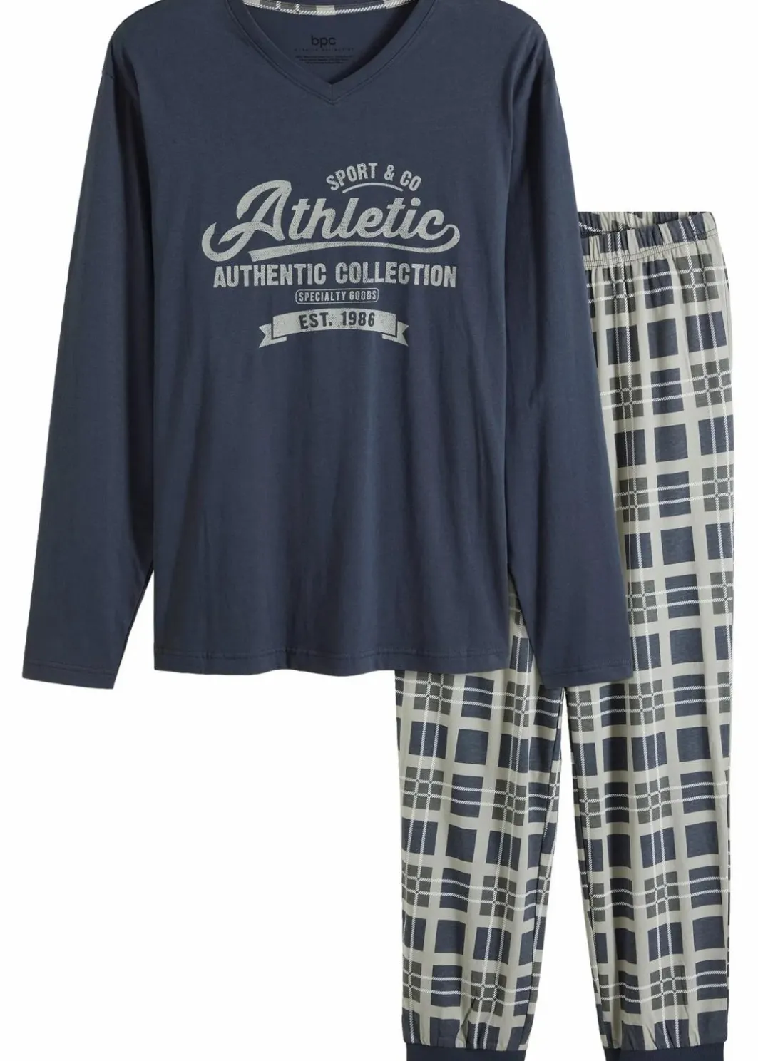 Herren bonprix Pyjamas|Große Größen|Pyjama aus reiner Bio-Baumwolle mit langen Ärmeln