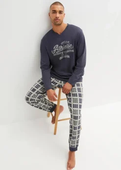 Herren bonprix Pyjamas|Große Größen|Pyjama aus reiner Bio-Baumwolle mit langen Ärmeln