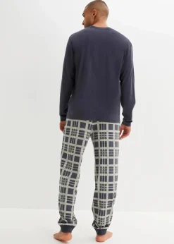 Herren bonprix Pyjamas|Große Größen|Pyjama aus reiner Bio-Baumwolle mit langen Ärmeln