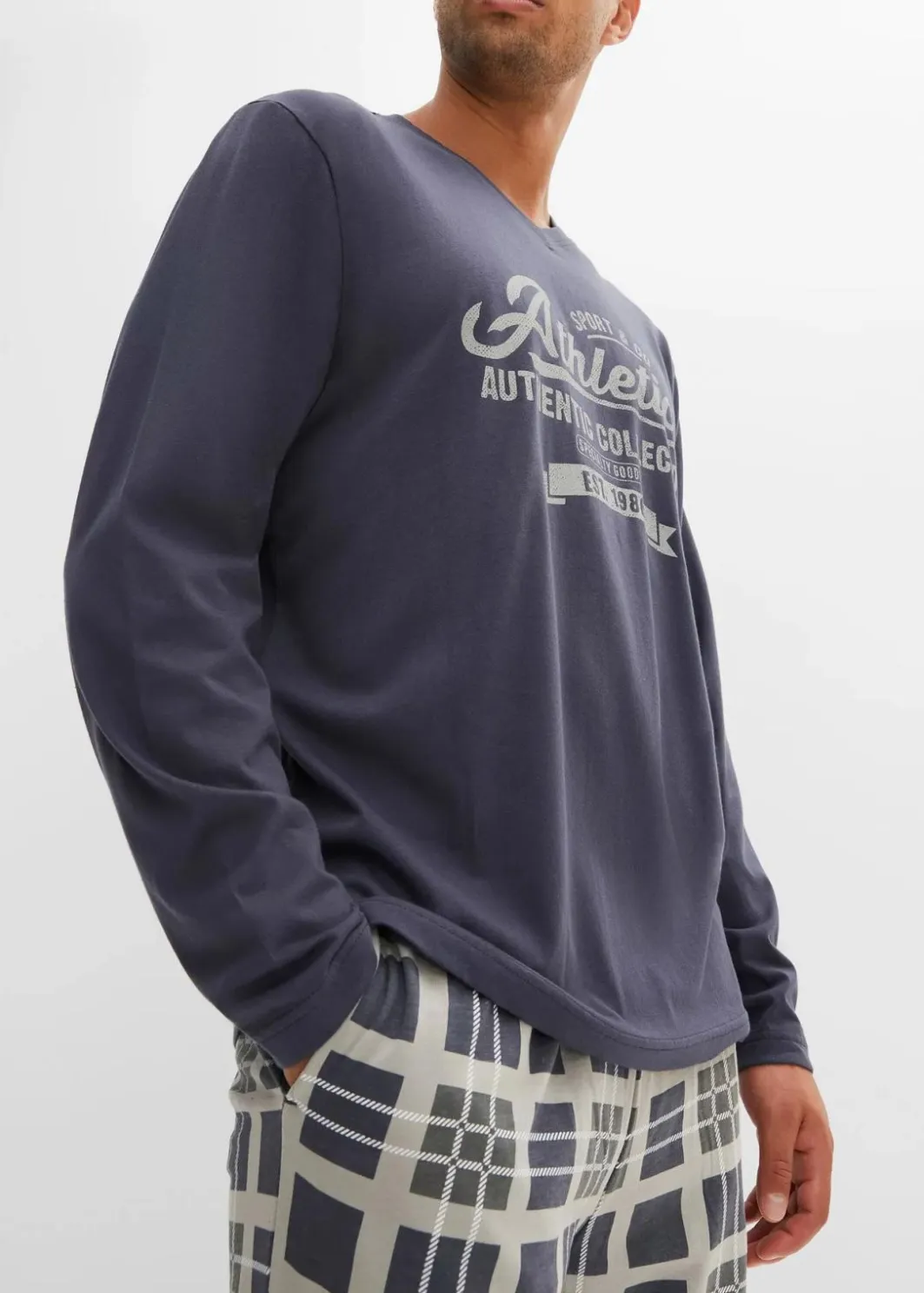 Herren bonprix Pyjamas|Große Größen|Pyjama aus reiner Bio-Baumwolle mit langen Ärmeln