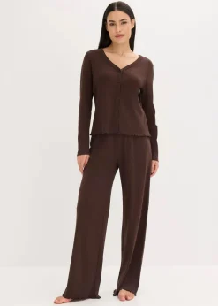 Damen bonprix Wäsche·Nachtwäsche|Nachtwäsche|Pyjama aus Rippe mit Knopfleiste