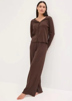 Damen bonprix Wäsche·Nachtwäsche|Nachtwäsche|Pyjama aus Rippe mit Knopfleiste