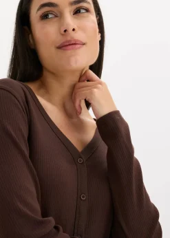 Damen bonprix Wäsche·Nachtwäsche|Nachtwäsche|Pyjama aus Rippe mit Knopfleiste