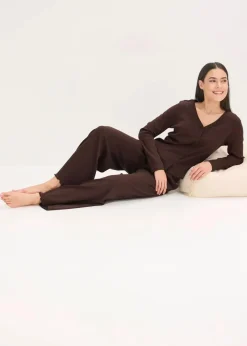 Damen bonprix Wäsche·Nachtwäsche|Nachtwäsche|Pyjama aus Rippe mit Knopfleiste