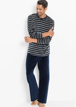 Discount Pyjama aus weichem Nicki-Material mit langen Ärmeln Herren Pyjamas|Große Größen