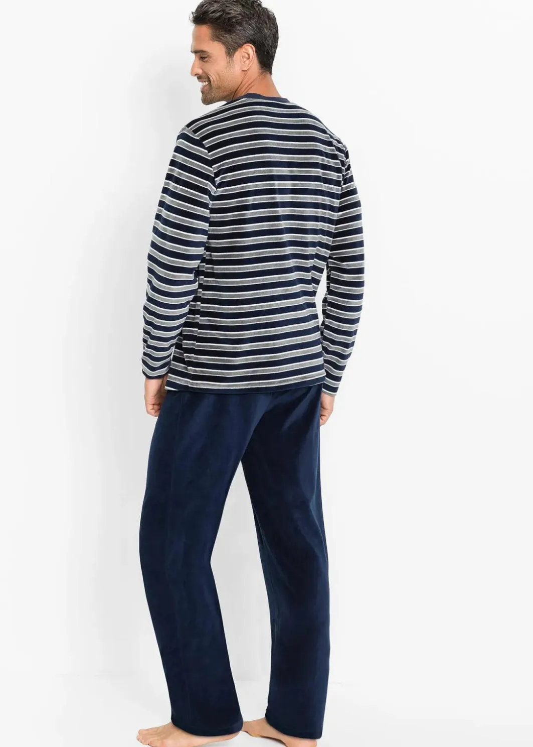Discount Pyjama aus weichem Nicki-Material mit langen Ärmeln Herren Pyjamas|Große Größen
