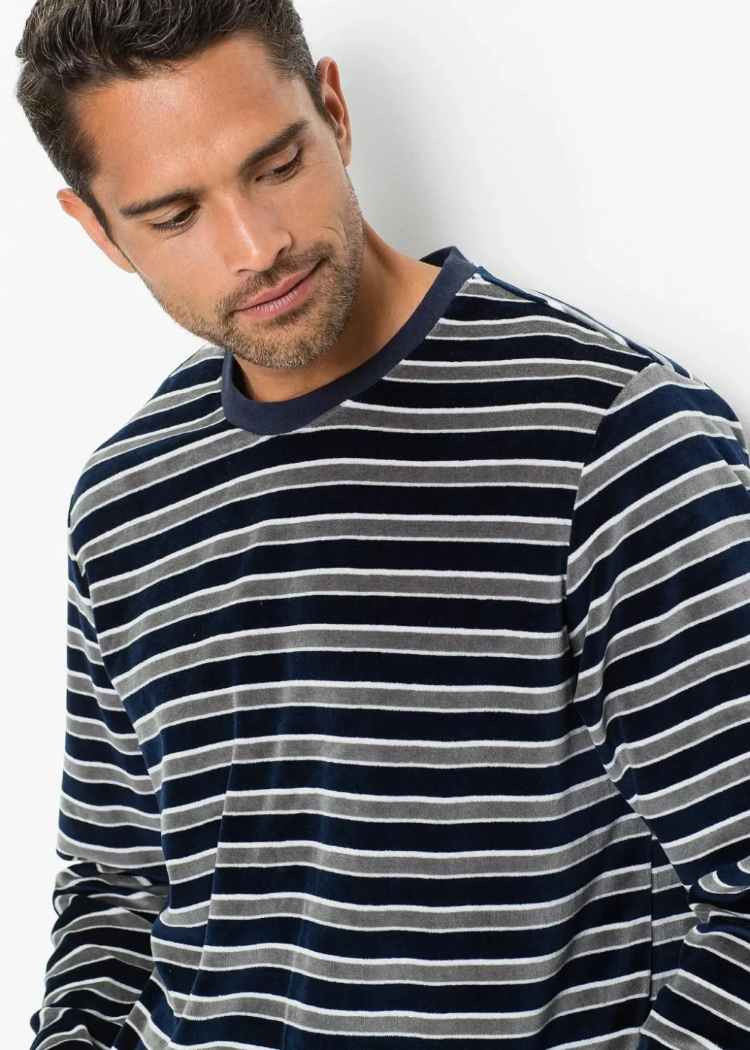 Discount Pyjama aus weichem Nicki-Material mit langen Ärmeln Herren Pyjamas|Große Größen