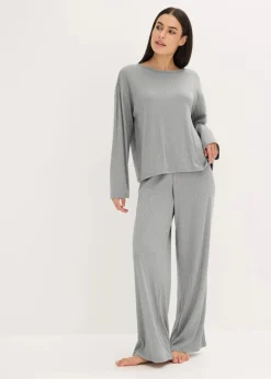 Outlet Pyjama aus weichem Pointelle-Jersey Damen Wäsche·Nachtwäsche|Nachtwäsche