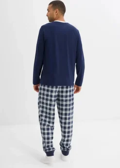 Herren bonprix Wäsche|Große Größen|Pyjama mit Baumwolle und langen Ärmeln