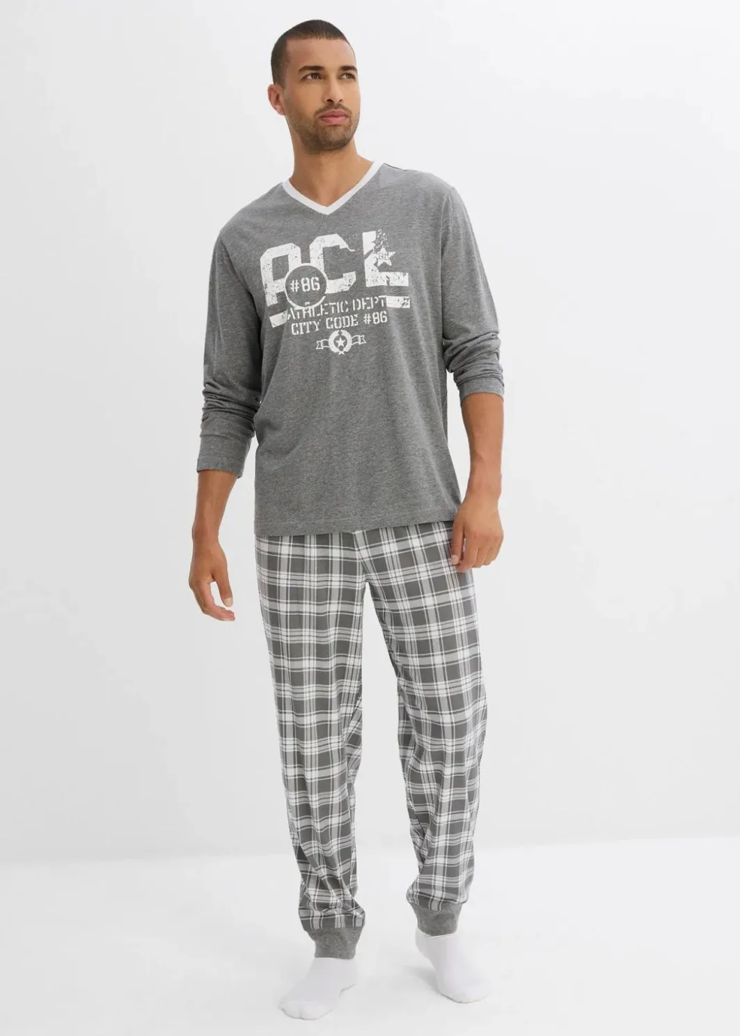 Herren bonprix Pyjamas|Große Größen|Pyjama mit Baumwolle und langen Ärmeln