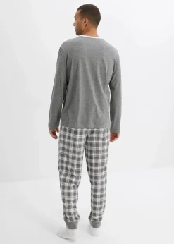 Herren bonprix Pyjamas|Große Größen|Pyjama mit Baumwolle und langen Ärmeln