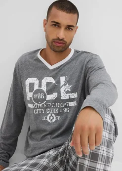 Herren bonprix Pyjamas|Große Größen|Pyjama mit Baumwolle und langen Ärmeln