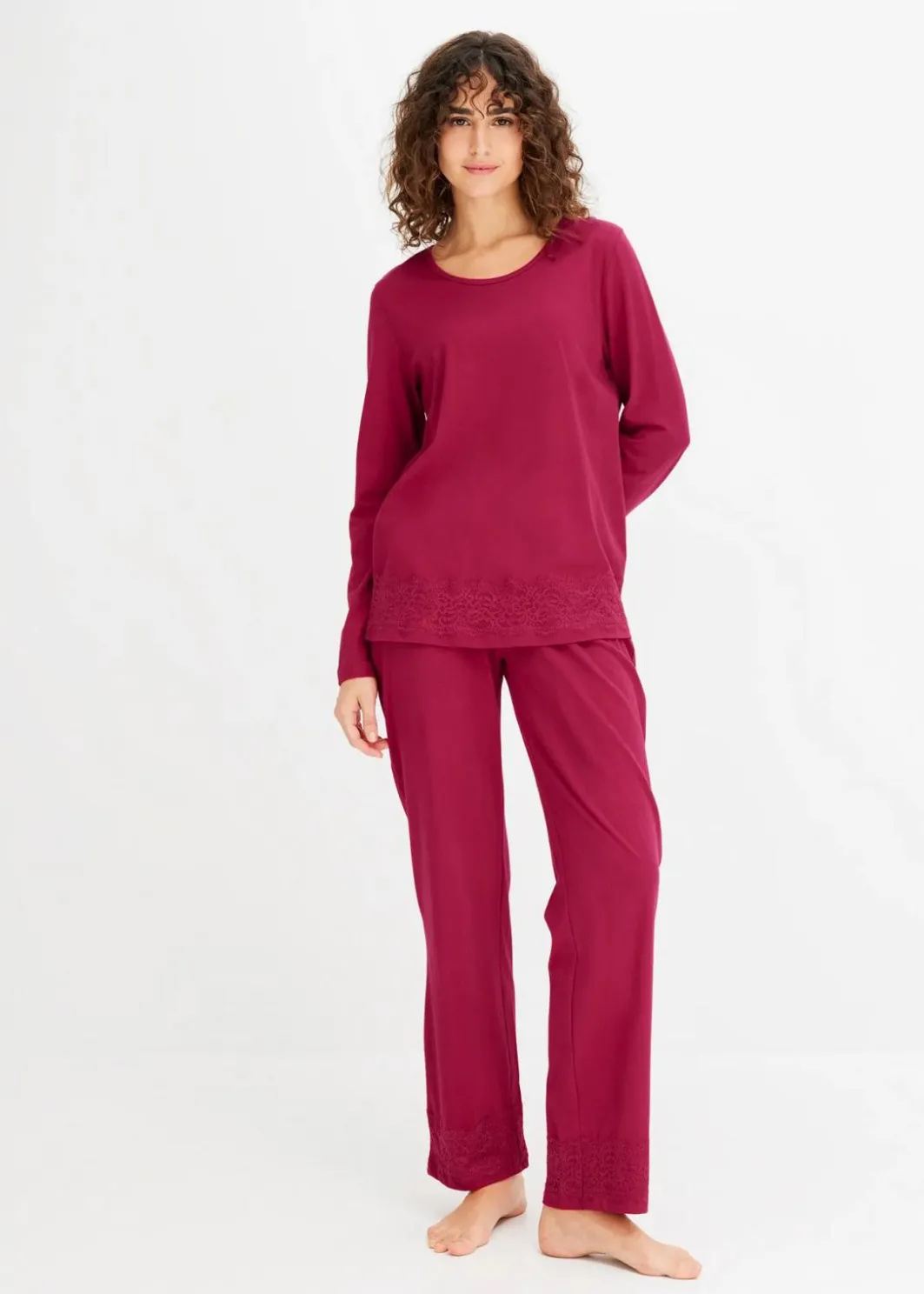 Damen bonprix Wäsche·Nachtwäsche|Nachtwäsche|Pyjama mit dezenter Spitze