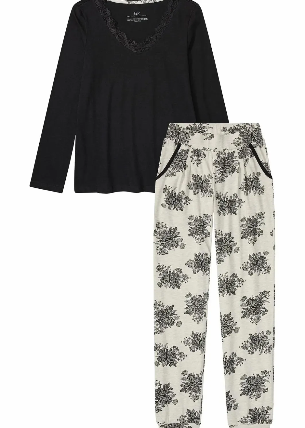 Damen bonprix Wäsche·Nachtwäsche|Nachhaltigere Materialien|Pyjama mit dezenter Spitze