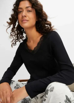 Damen bonprix Wäsche·Nachtwäsche|Nachhaltigere Materialien|Pyjama mit dezenter Spitze