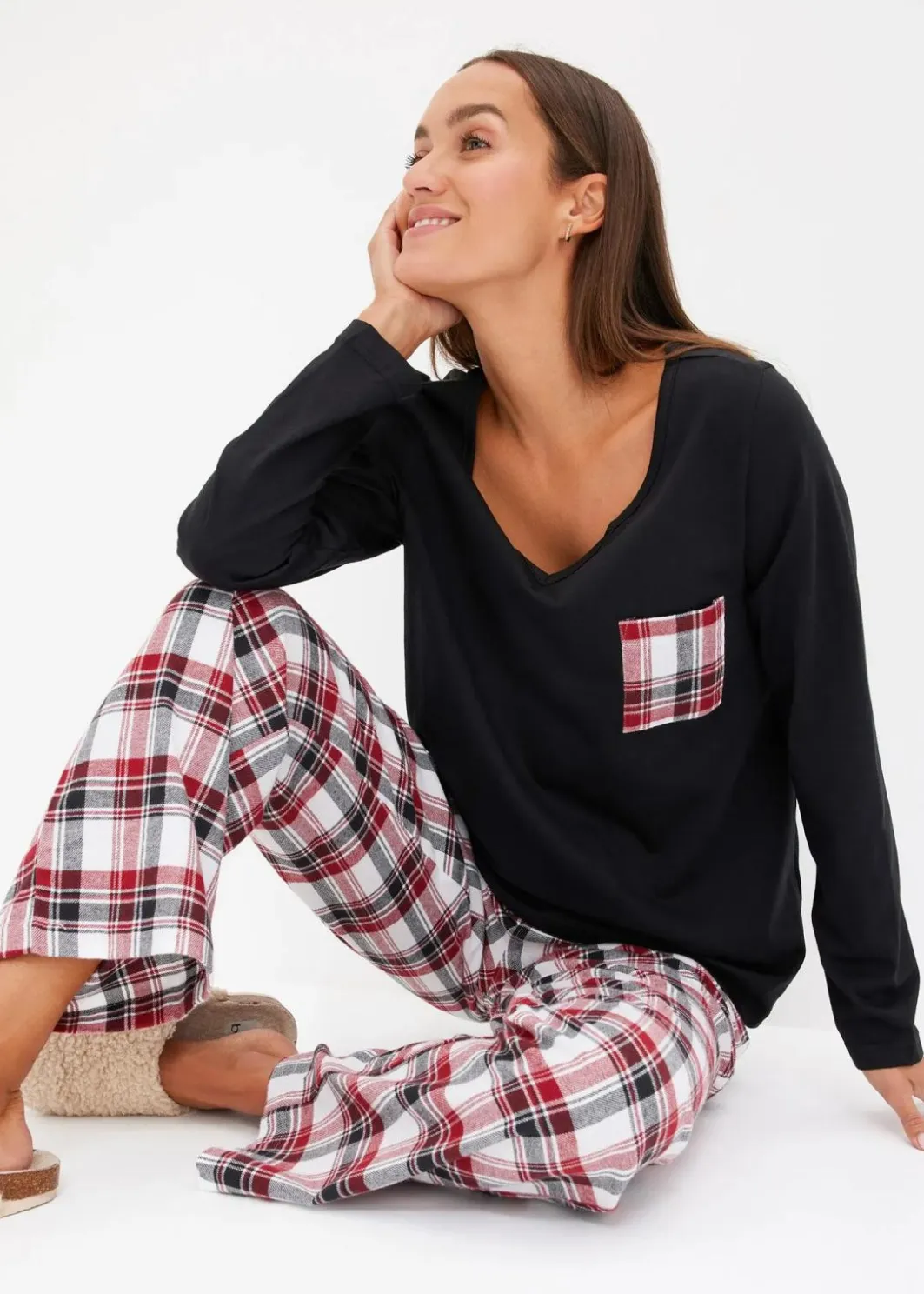 Clearance Pyjama mit Flanellhose Damen Wäsche·Nachtwäsche|Nachtwäsche