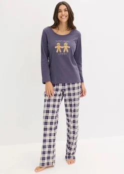 Damen bonprix Wäsche·Nachtwäsche|Nachtwäsche|Pyjama mit Flanellhose