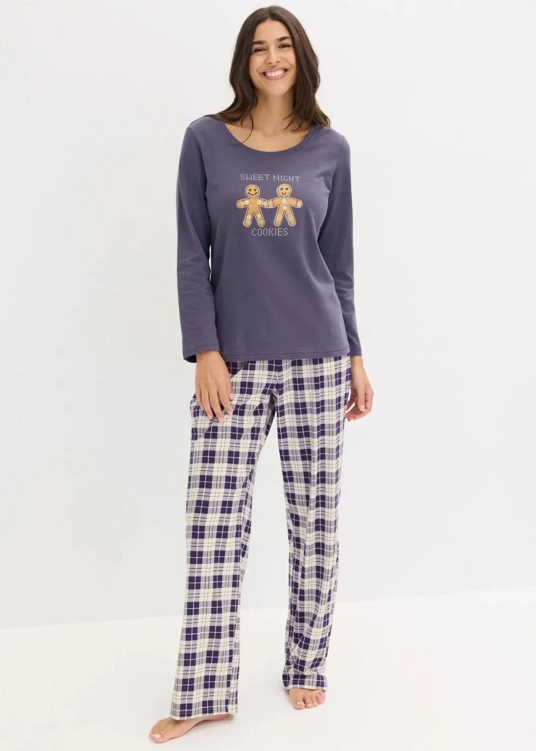Damen bonprix Wäsche·Nachtwäsche|Nachtwäsche|Pyjama mit Flanellhose