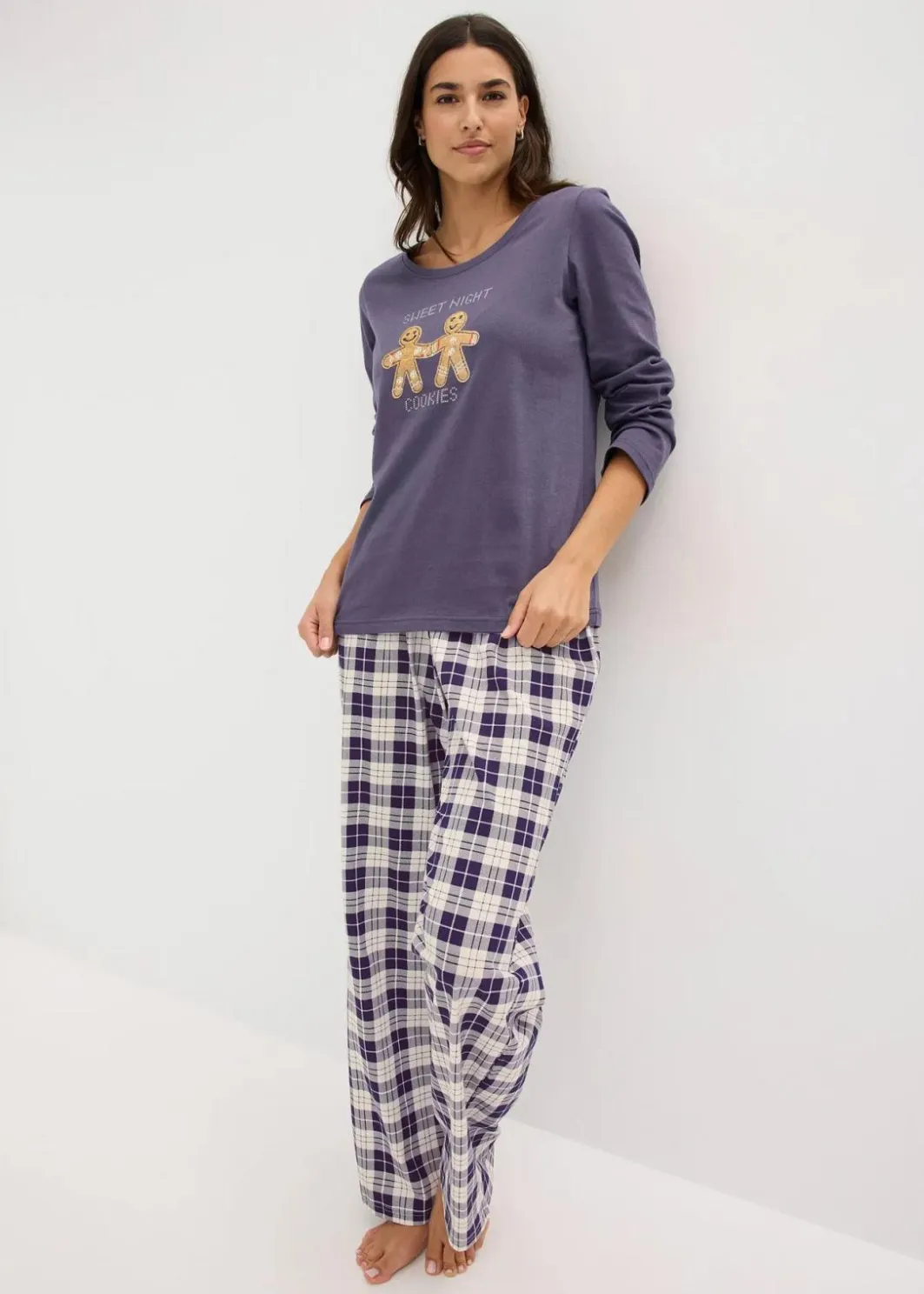 Damen bonprix Wäsche·Nachtwäsche|Nachtwäsche|Pyjama mit Flanellhose