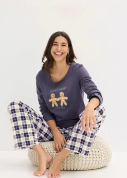 Damen bonprix Wäsche·Nachtwäsche|Nachtwäsche|Pyjama mit Flanellhose