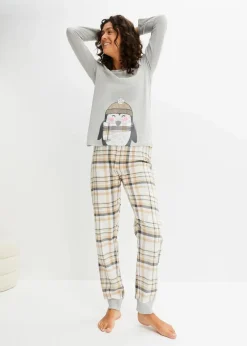 Damen bonprix Wäsche·Nachtwäsche|Nachtwäsche|Pyjama mit Flanellhose