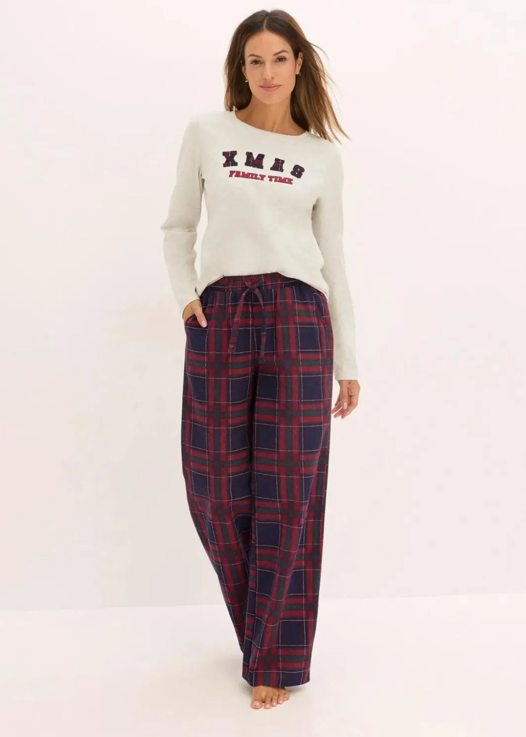Damen bonprix Wäsche·Nachtwäsche|Nachtwäsche|Pyjama mit Flanellhose und Geschenktasche