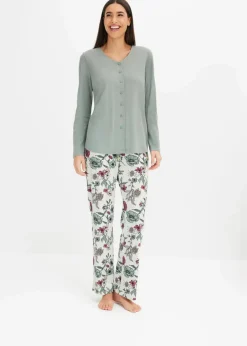 Damen bonprix Wäsche·Nachtwäsche|Nachtwäsche|Pyjama mit Knopfleiste