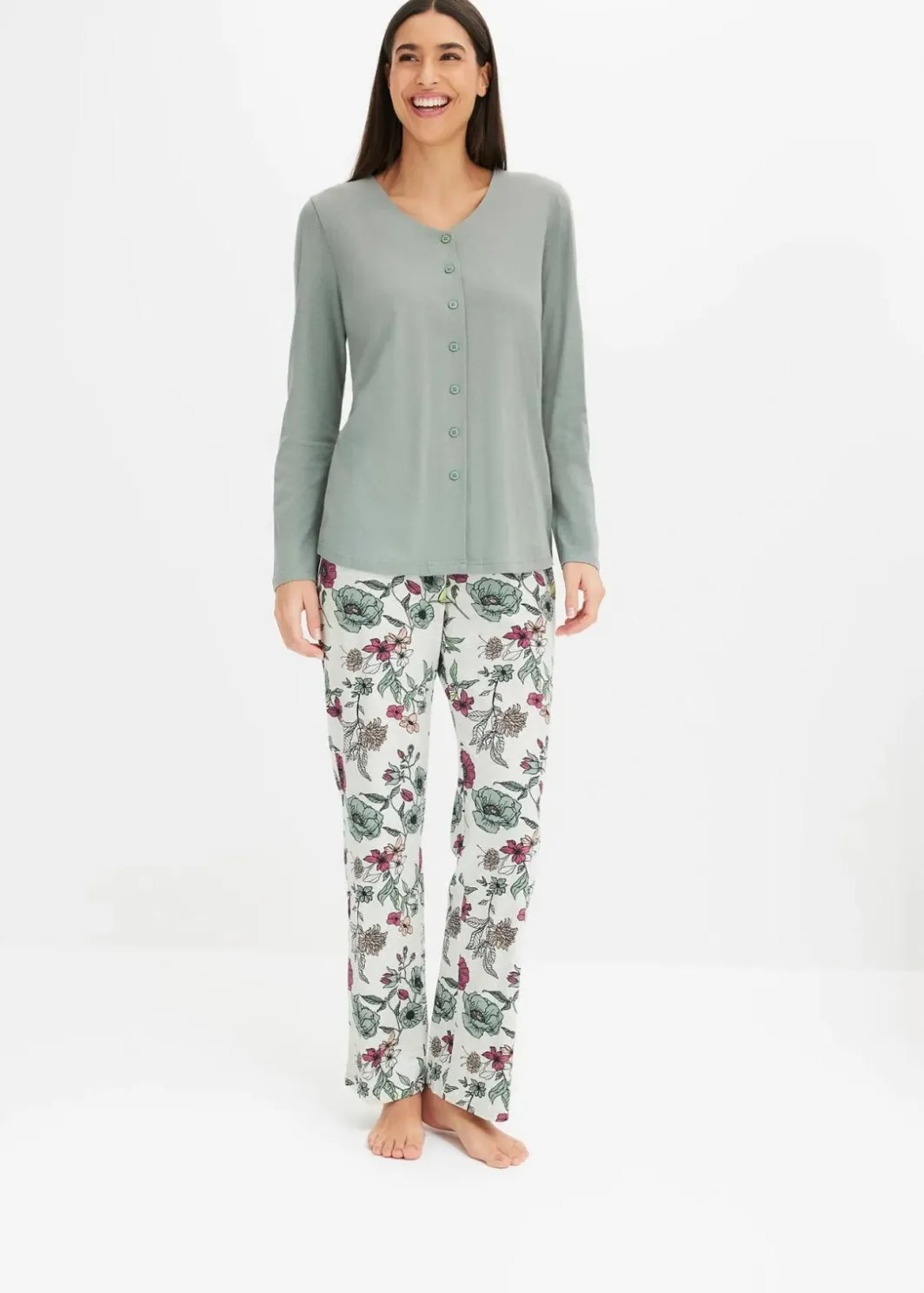 Damen bonprix Wäsche·Nachtwäsche|Nachtwäsche|Pyjama mit Knopfleiste