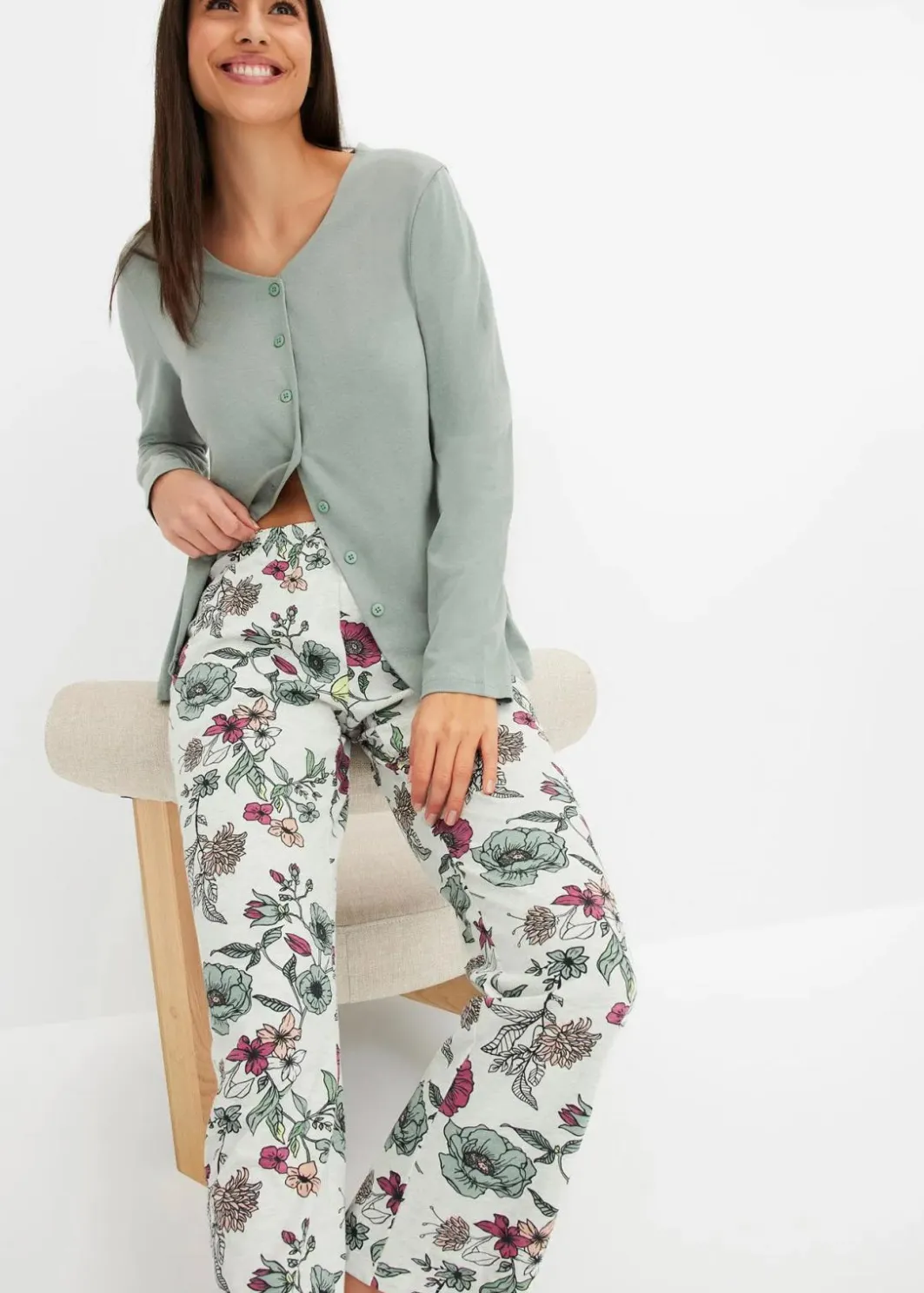 Damen bonprix Wäsche·Nachtwäsche|Nachtwäsche|Pyjama mit Knopfleiste