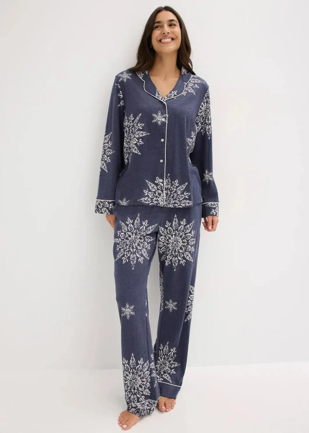 Damen bonprix Wäsche·Nachtwäsche|Nachtwäsche|Pyjama mit Knopfleiste