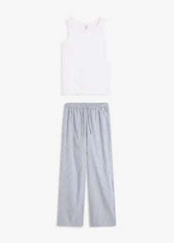 Damen bonprix Wäsche·Nachtwäsche|Nachtwäsche|Pyjama mit Ripp Top und gewebter Hose