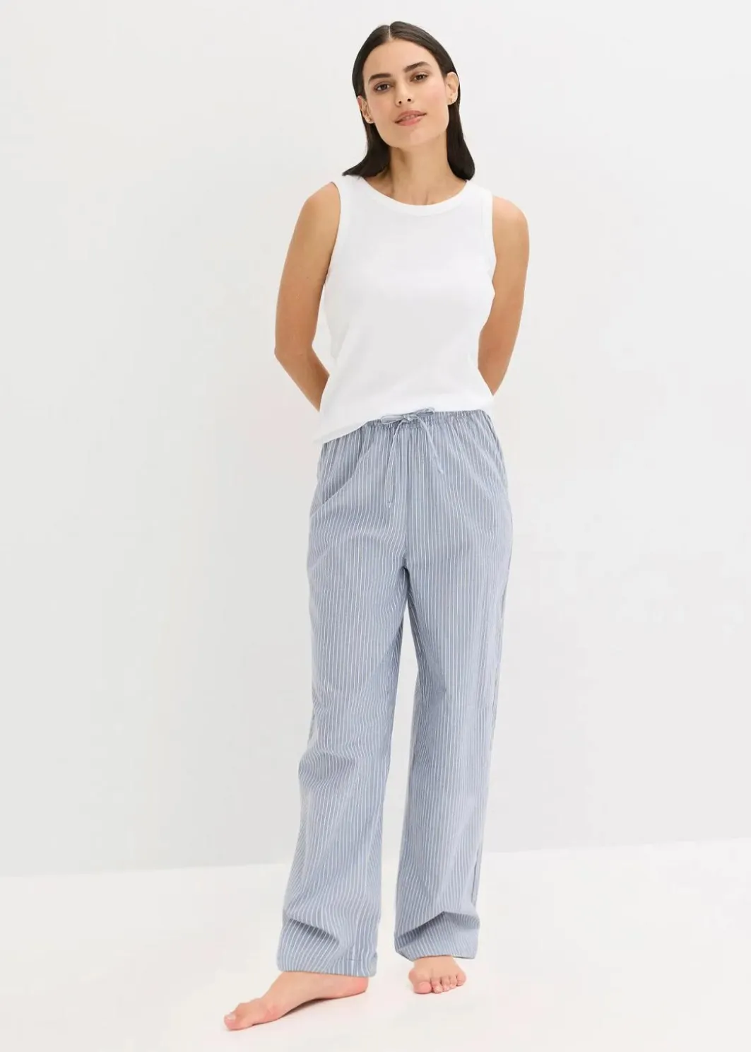 Damen bonprix Wäsche·Nachtwäsche|Nachtwäsche|Pyjama mit Ripp Top und gewebter Hose