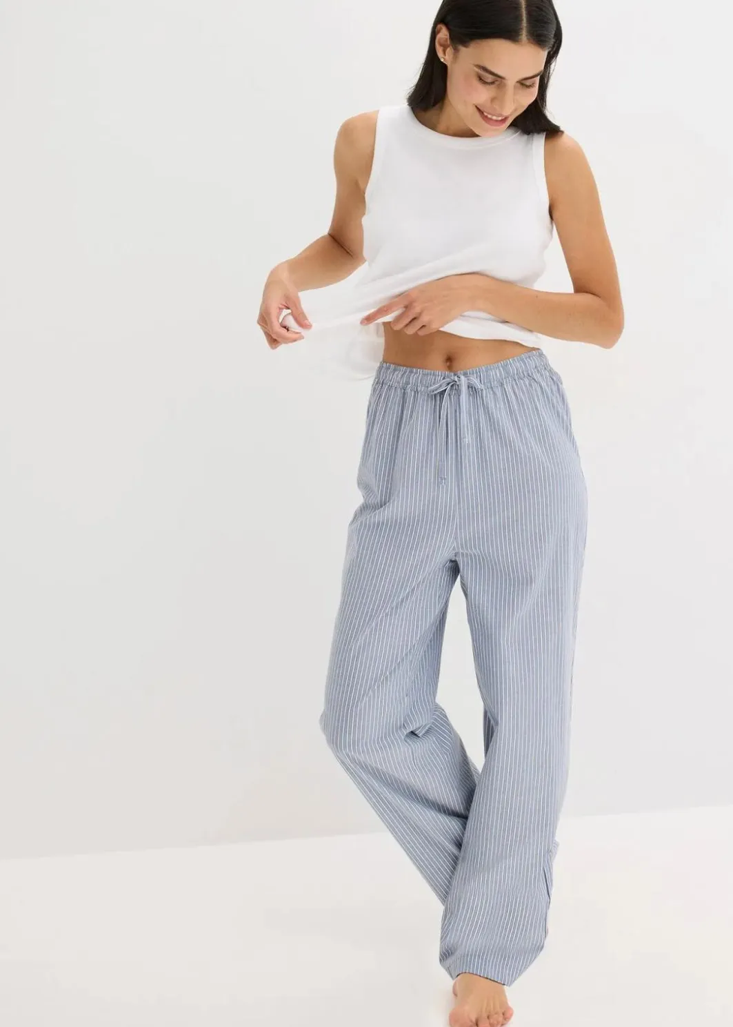 Damen bonprix Wäsche·Nachtwäsche|Nachtwäsche|Pyjama mit Ripp Top und gewebter Hose