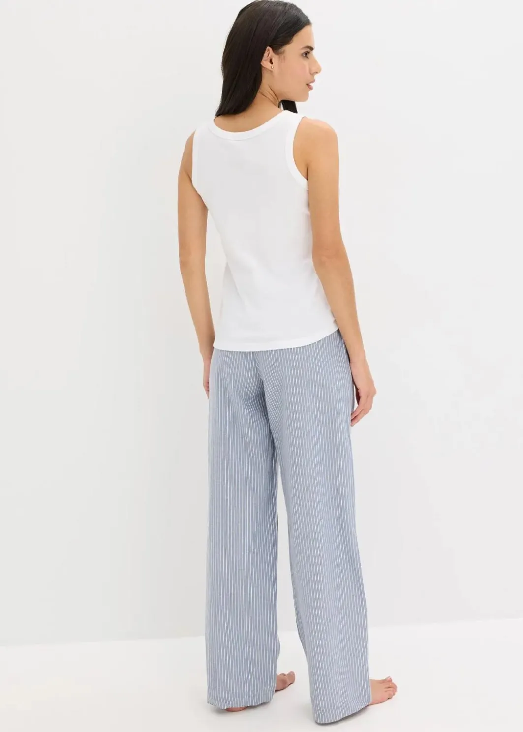 Damen bonprix Wäsche·Nachtwäsche|Nachtwäsche|Pyjama mit Ripp Top und gewebter Hose