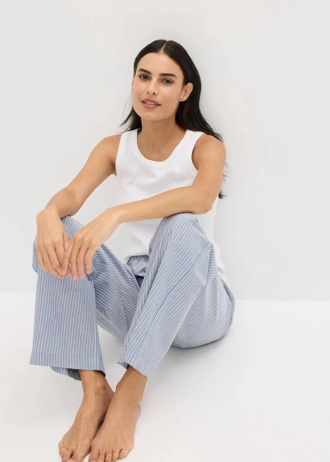 Damen bonprix Wäsche·Nachtwäsche|Nachtwäsche|Pyjama mit Ripp Top und gewebter Hose