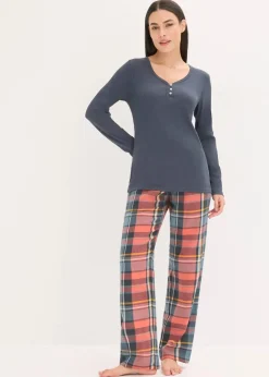 Damen bonprix Wäsche·Nachtwäsche|Nachtwäsche|Pyjama mit Rippshirt und Flanellhose aus Glitzergarn