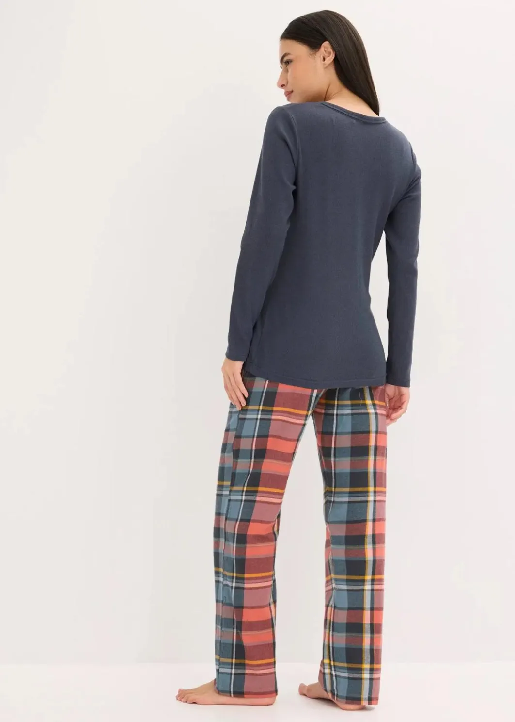 Damen bonprix Wäsche·Nachtwäsche|Nachtwäsche|Pyjama mit Rippshirt und Flanellhose aus Glitzergarn