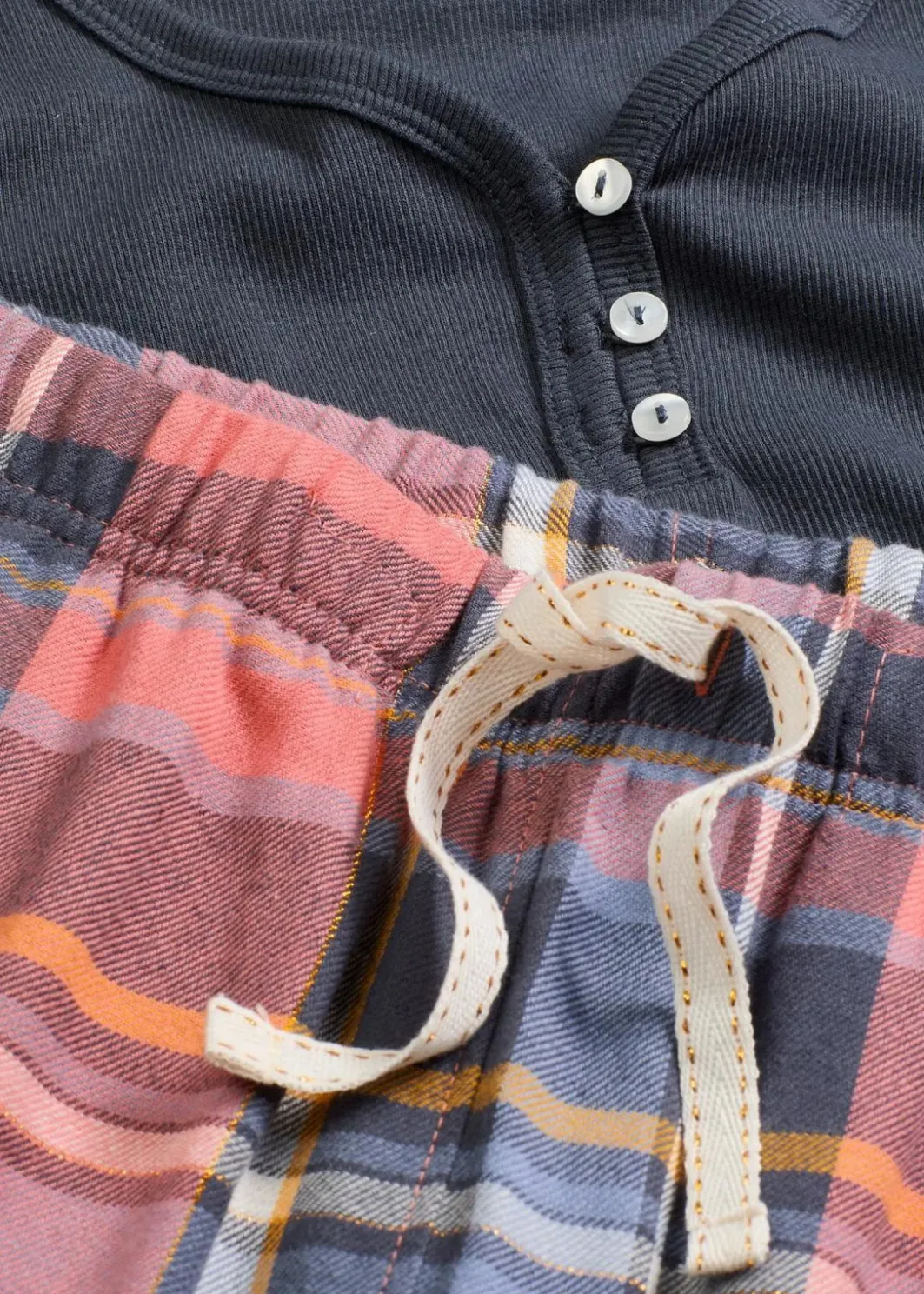 Damen bonprix Wäsche·Nachtwäsche|Nachtwäsche|Pyjama mit Rippshirt und Flanellhose aus Glitzergarn