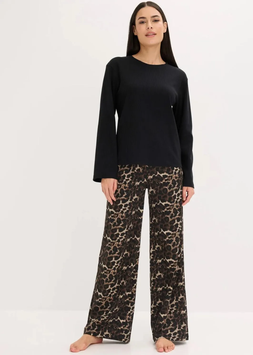 Damen bonprix Wäsche·Nachtwäsche|Nachtwäsche|Pyjama mit Rippshirt und weiter Hose